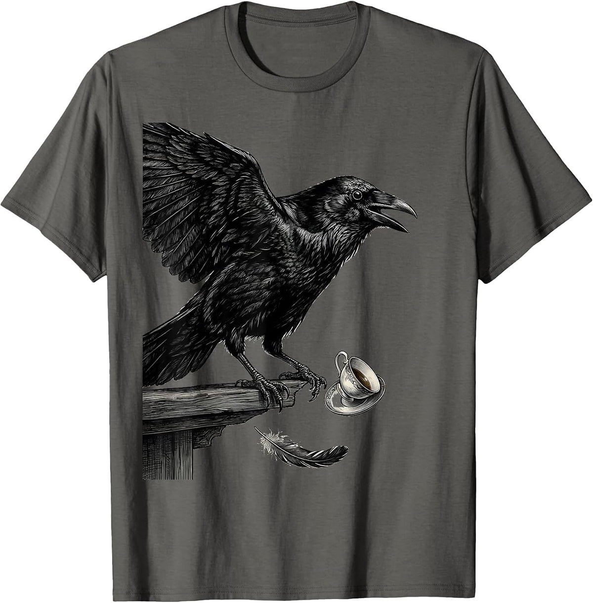 Men's Black Crow Gothic Dark Humor Crow Lover Gift T-Shirt - Asphalt Grey