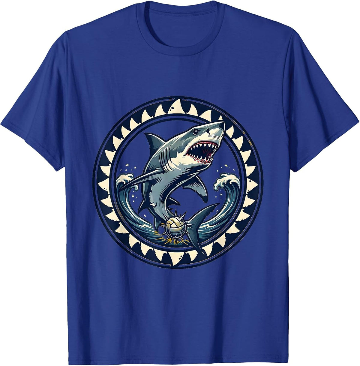 Shark Volleyball Spike Graphic Tee T-Shirt - Royal Blue
