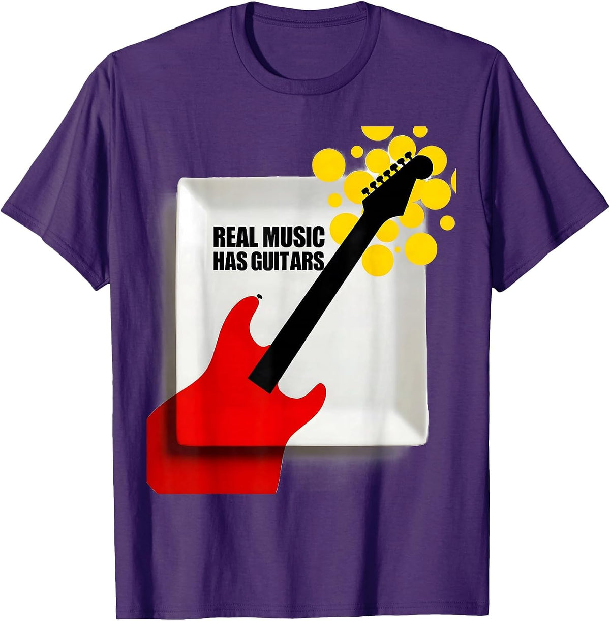 Real Music Has Guitars Classic Rock Design T-Shirt - Purple