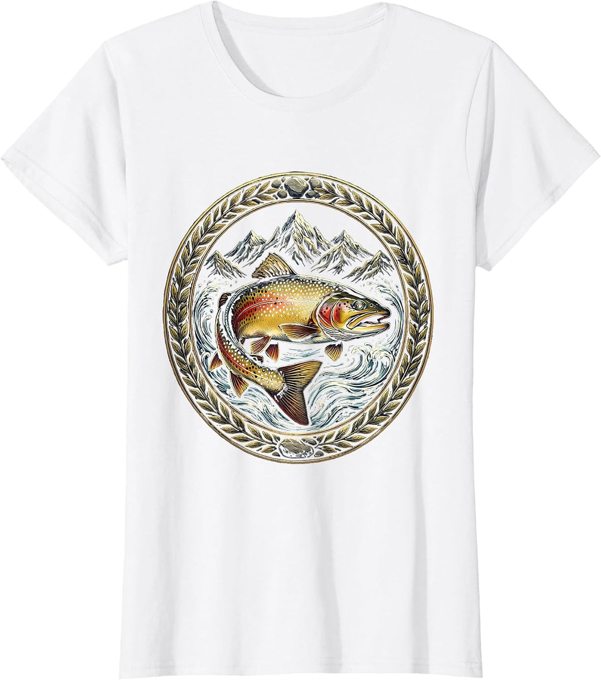 Trout in Mountain Stream Fishing Graphic T-Shirt - White