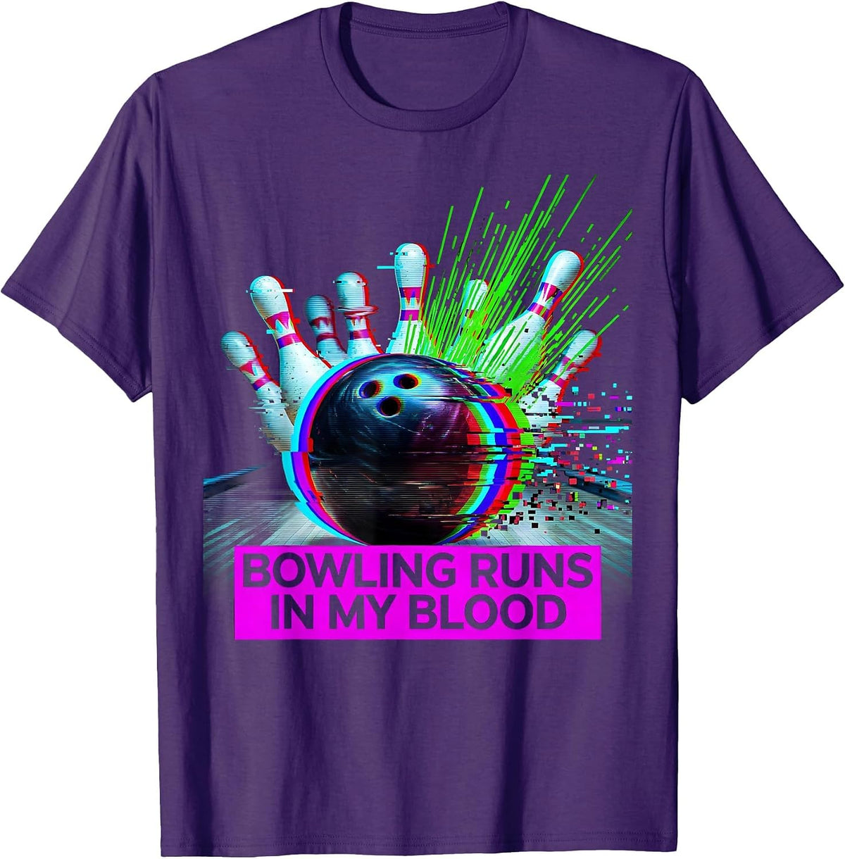 Bowling Runs In My Blood Bowler Design T-Shirt - Purple
