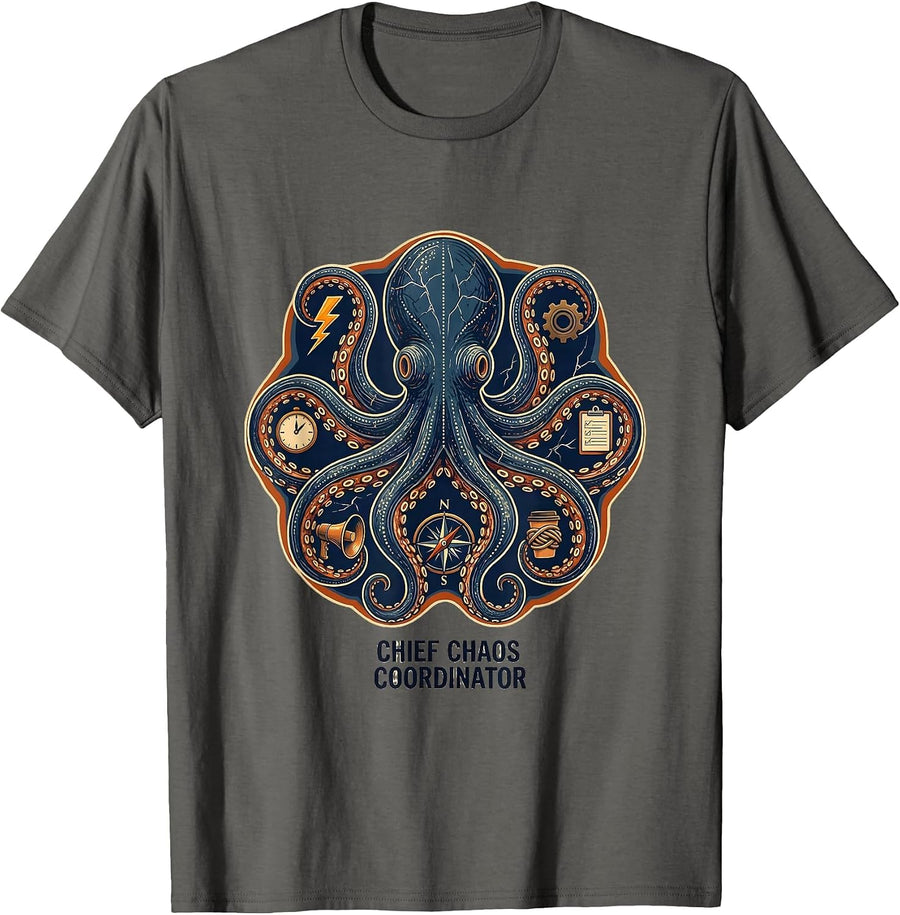 Chief Chaos Coordinator Funny Leadership Design T-Shirt - Asphalt Grey