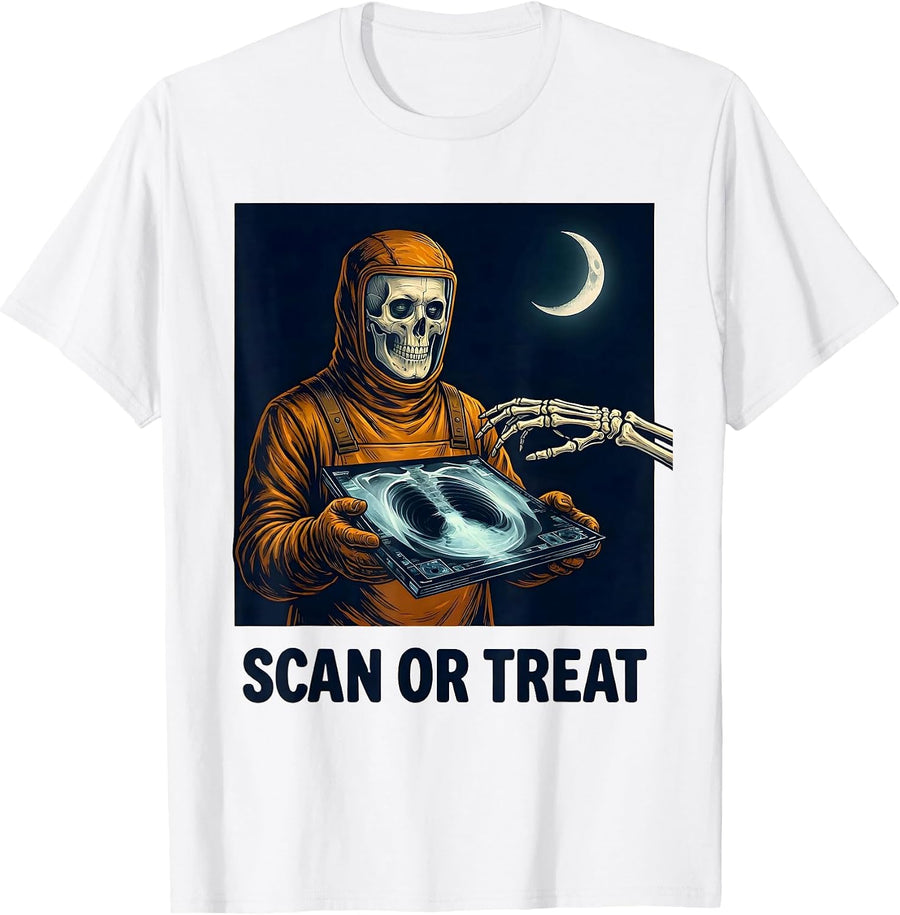 Men's Scan Or Treat Funny Radiologic Technologist Halloween T-Shirt - White