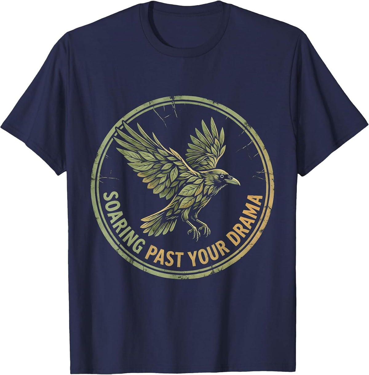 Soaring Past Your Drama Crow Graphic Design T-Shirt - Navy Blue