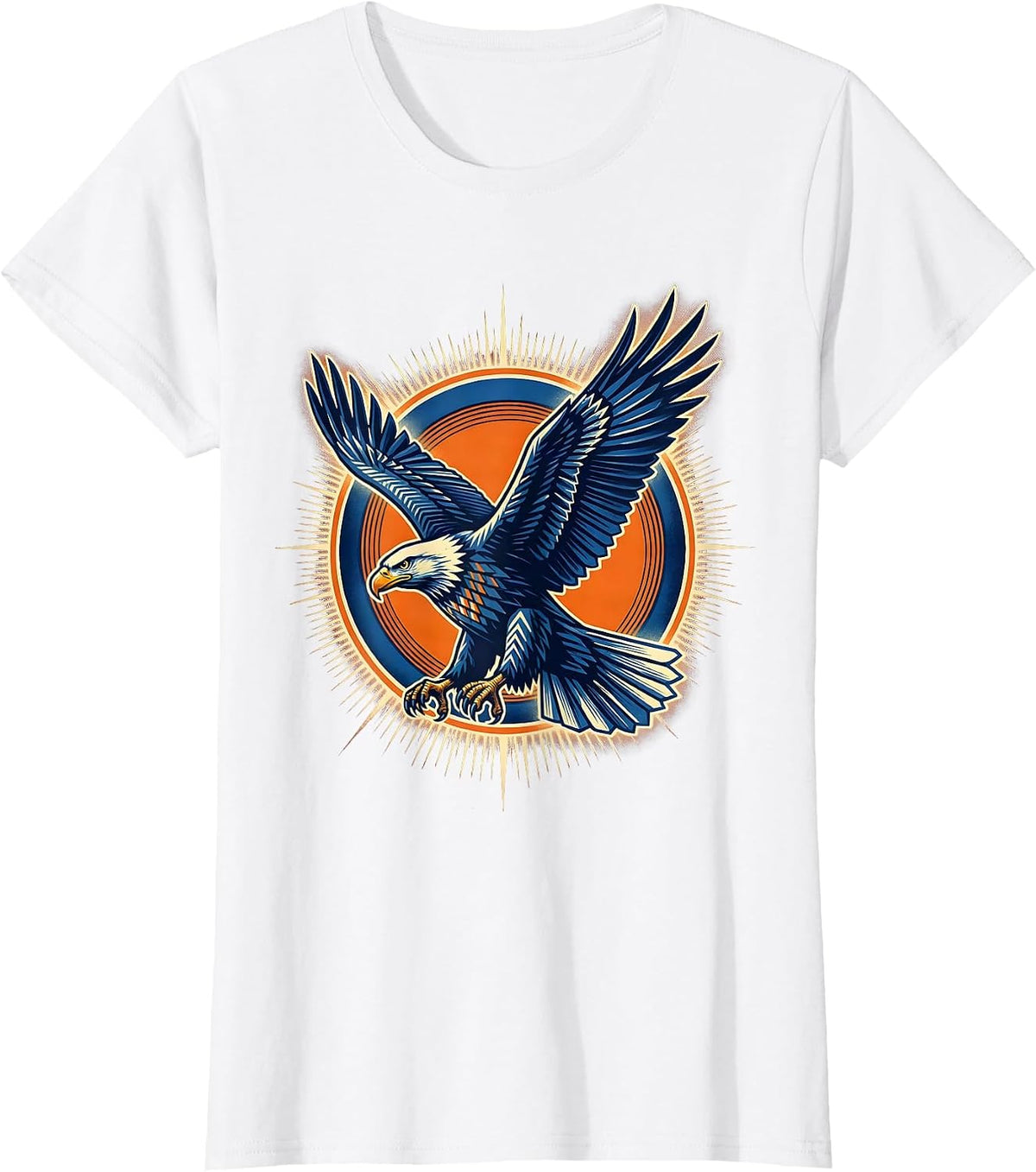 Neon Eagle Dive-Bomb Spread Wings Graphic T-Shirt - White