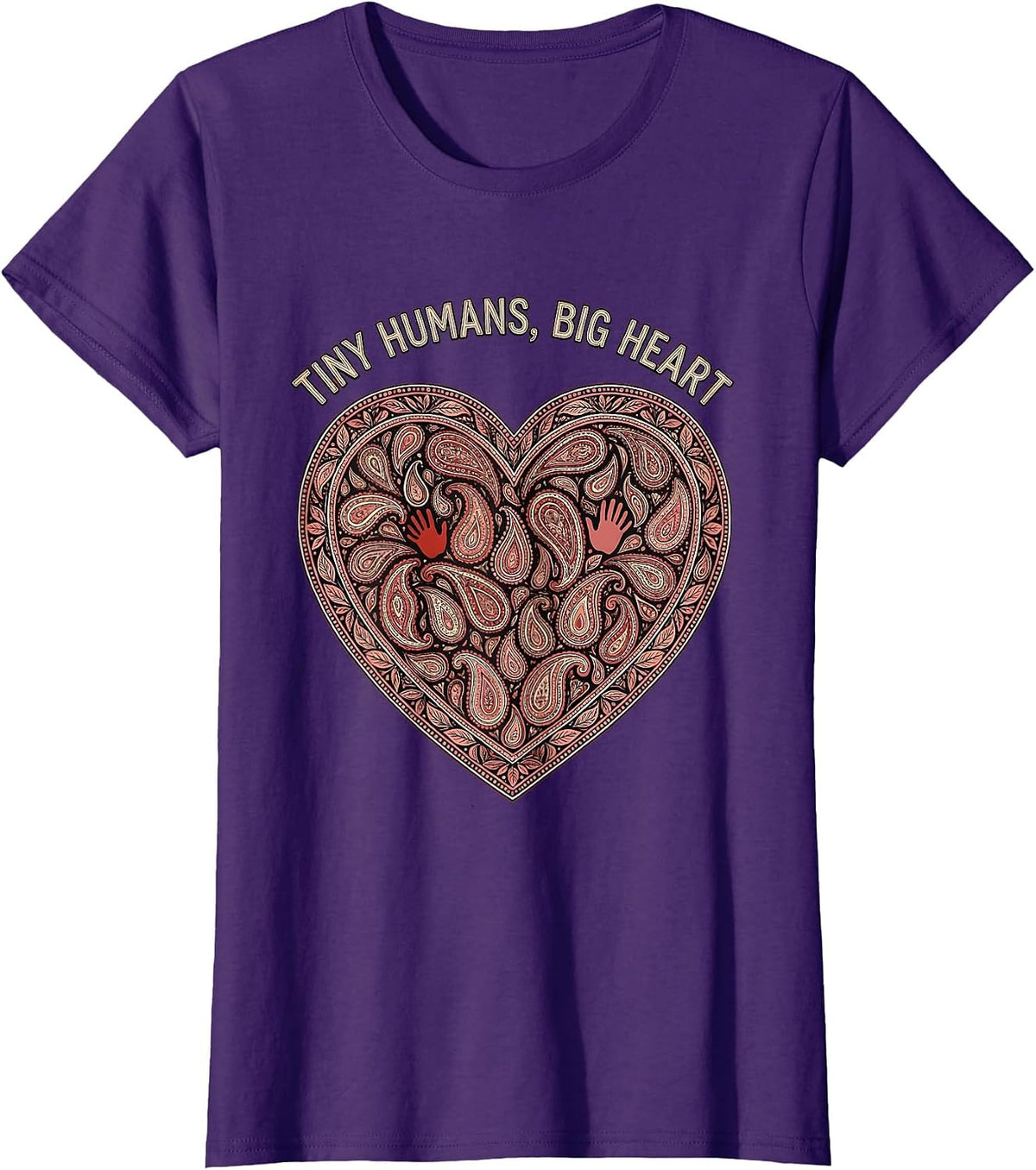 Women's Tiny Humans Big Heart Daycare Teacher Design T-Shirt - Purple