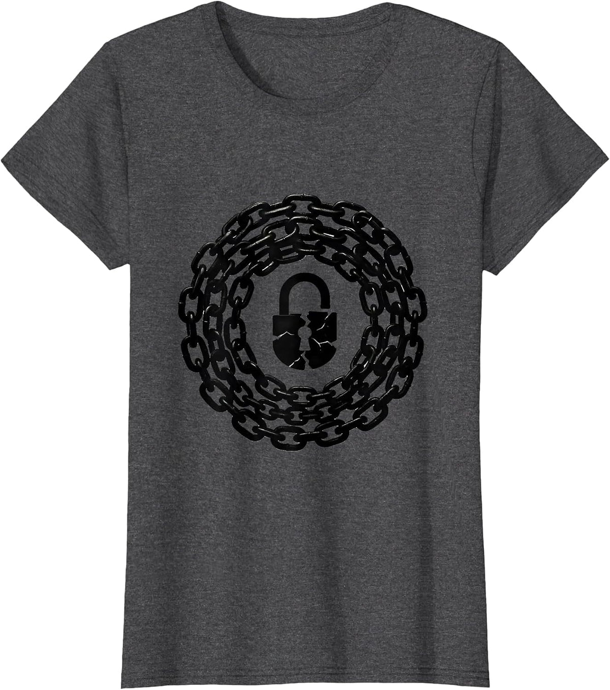 Women's Grunge Broken Padlock Heavy Chain Illustration T-Shirt - Dark Heather Grey
