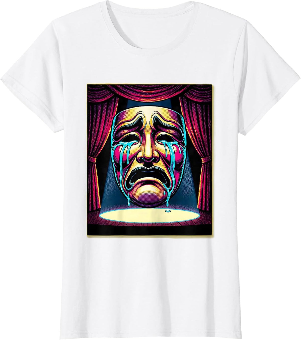 Crying Drama Mask Theater Stage Illustration T-Shirt - White