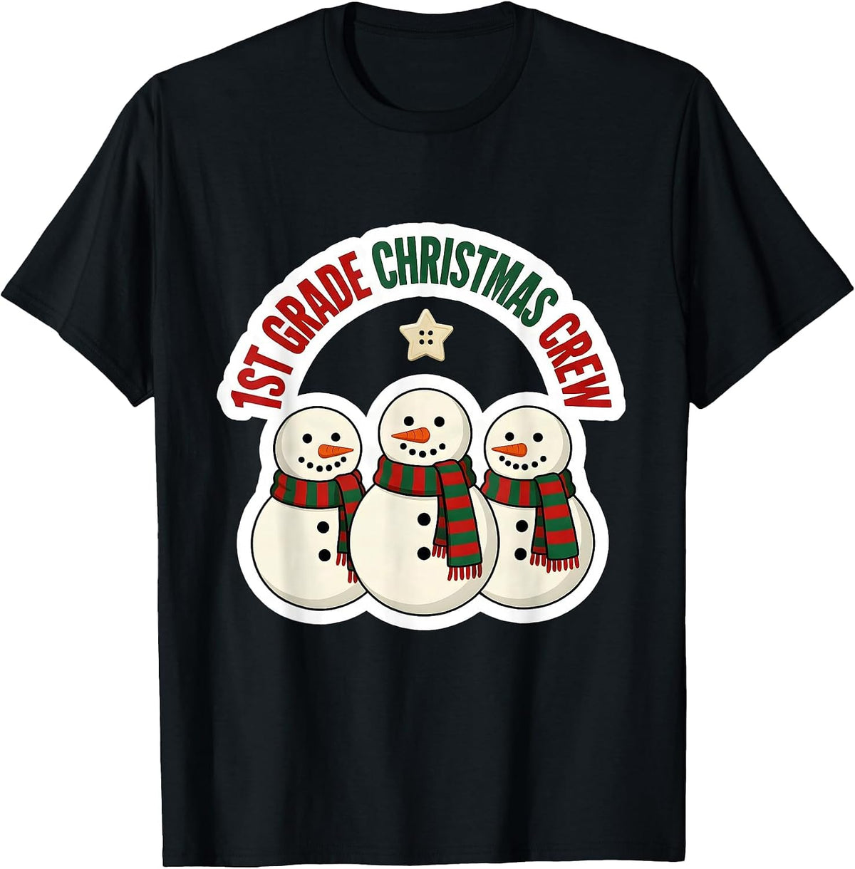 Men's 1st Grade Christmas Crew Funny Teacher Humor Holiday T-Shirt - Black