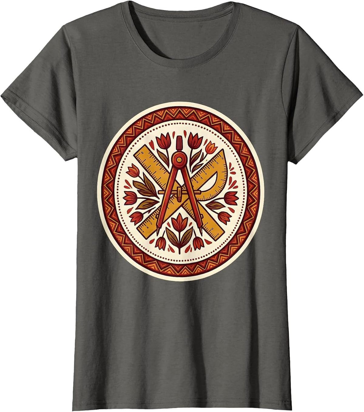 Women's Art Teacher Geometric Tools Illustration T-Shirt - Asphalt Grey