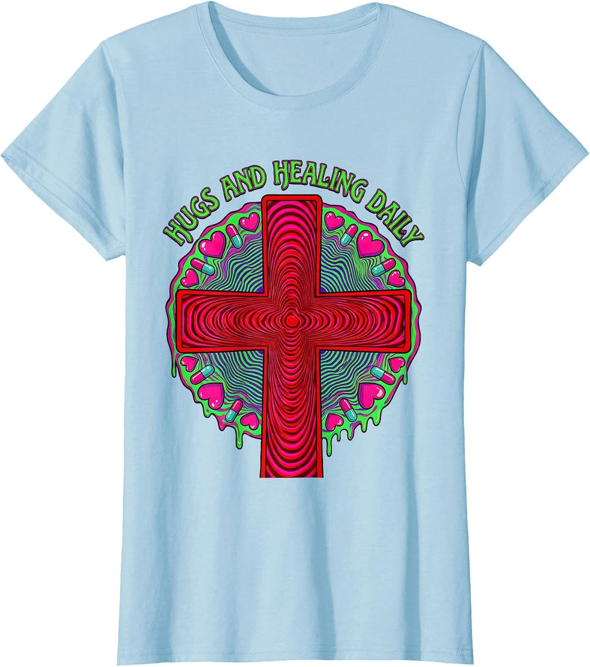 Hugs and Healing Daily School Nurse Design T-Shirt - Baby Blue
