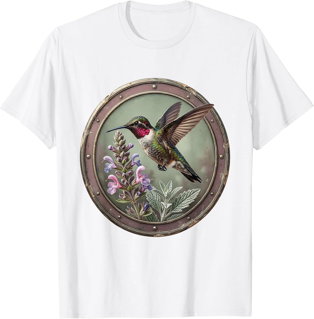 Hummingbird Texas Sage Bloom Wildflower Design T-Shirt - White