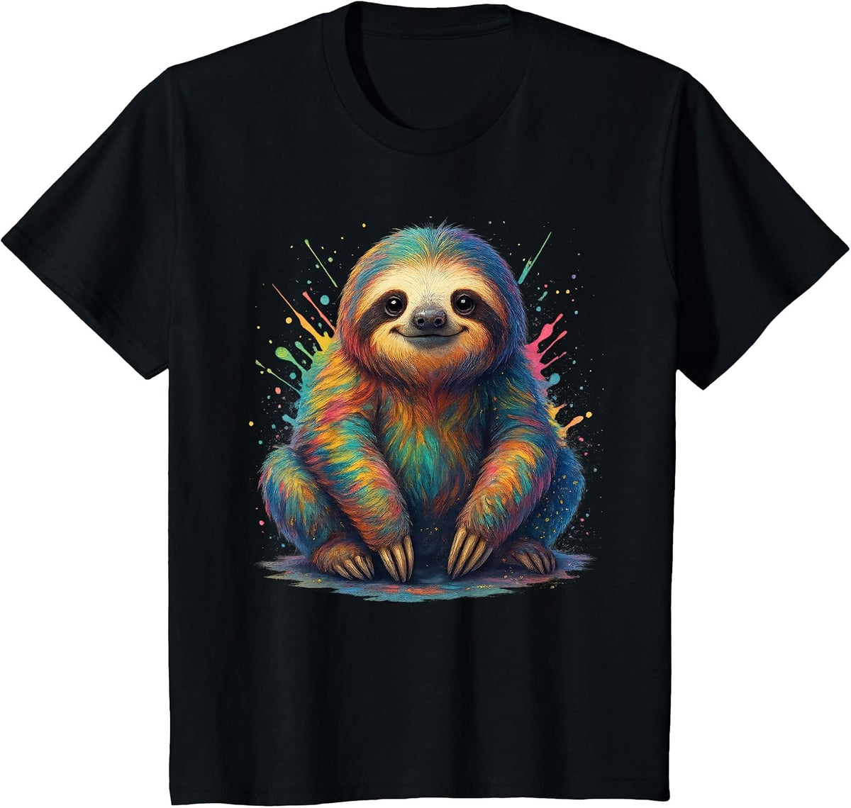 Colorful Watercolor Sloth T-Shirt - Black