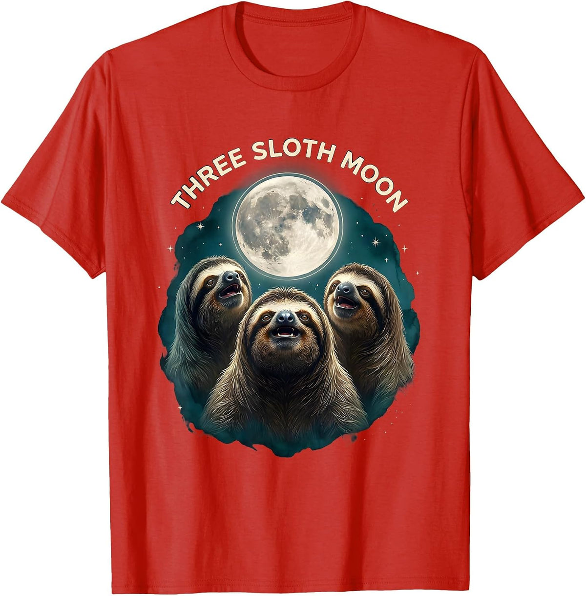 Men's Three Sloth Moon Funny Sloth Lover Halloween Meme Parody T-Shirt - Red