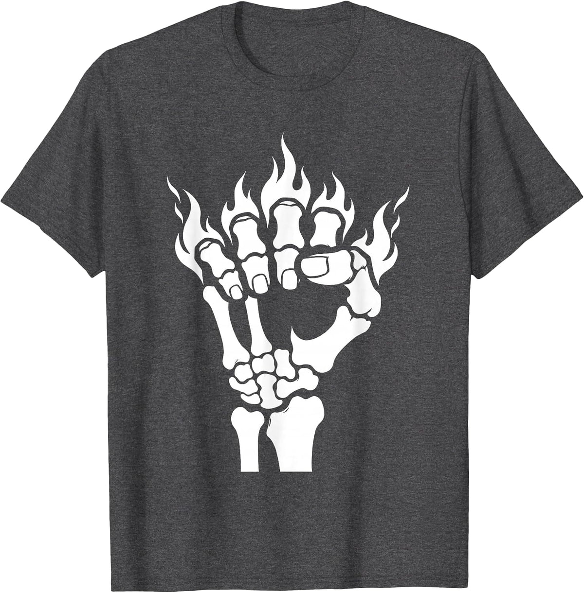Skeletal Fist Fire Burning Knuckles Graphic T-Shirt - Dark Heather Grey