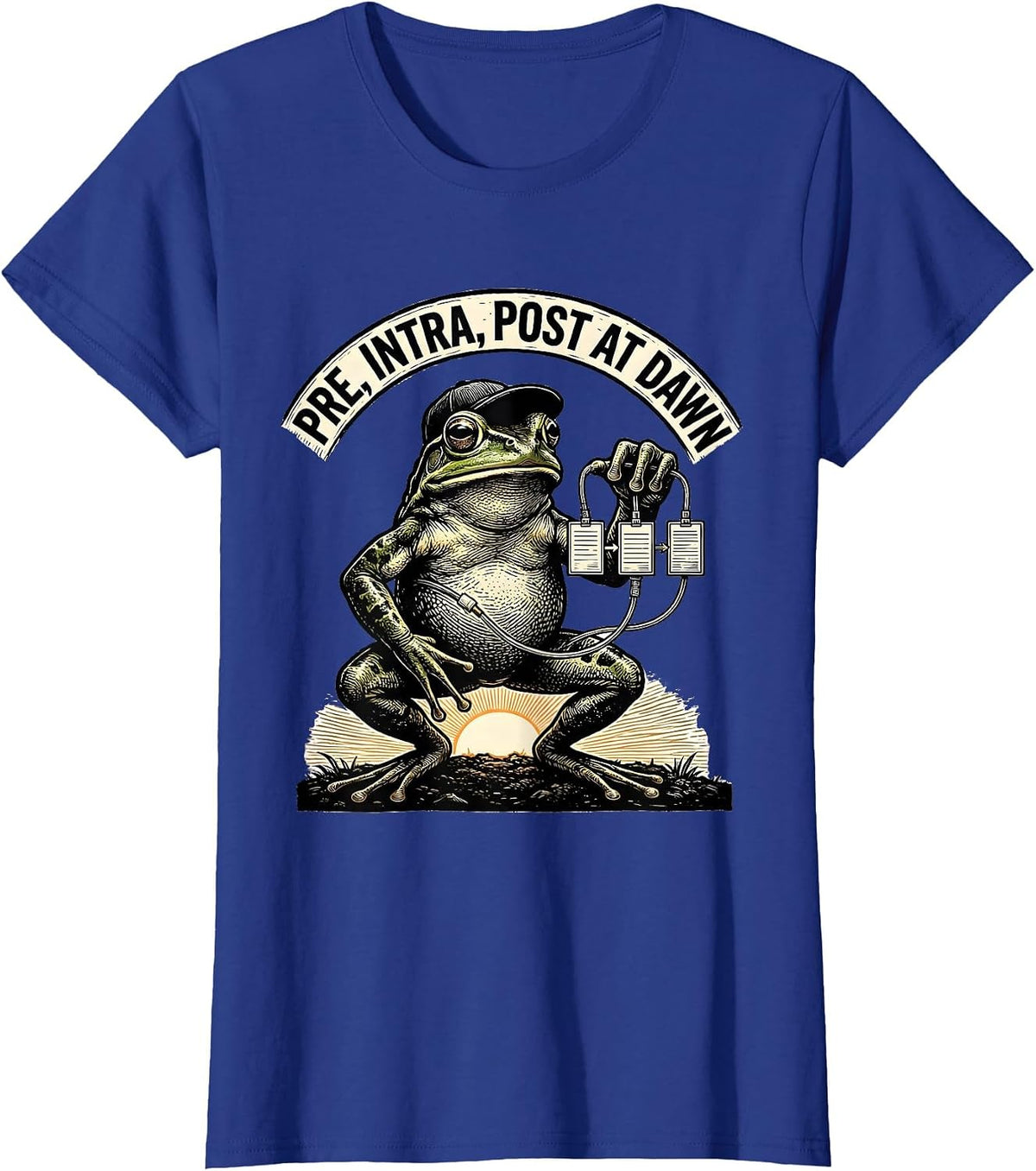 Women's Pre Intra Post At Dawn Funny Frog Teacher Back to School T-Shirt - Royal Blue