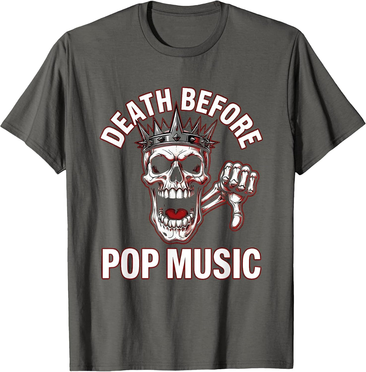 Death Before Pop Music Heavy Metal Design T-Shirt - Asphalt Grey