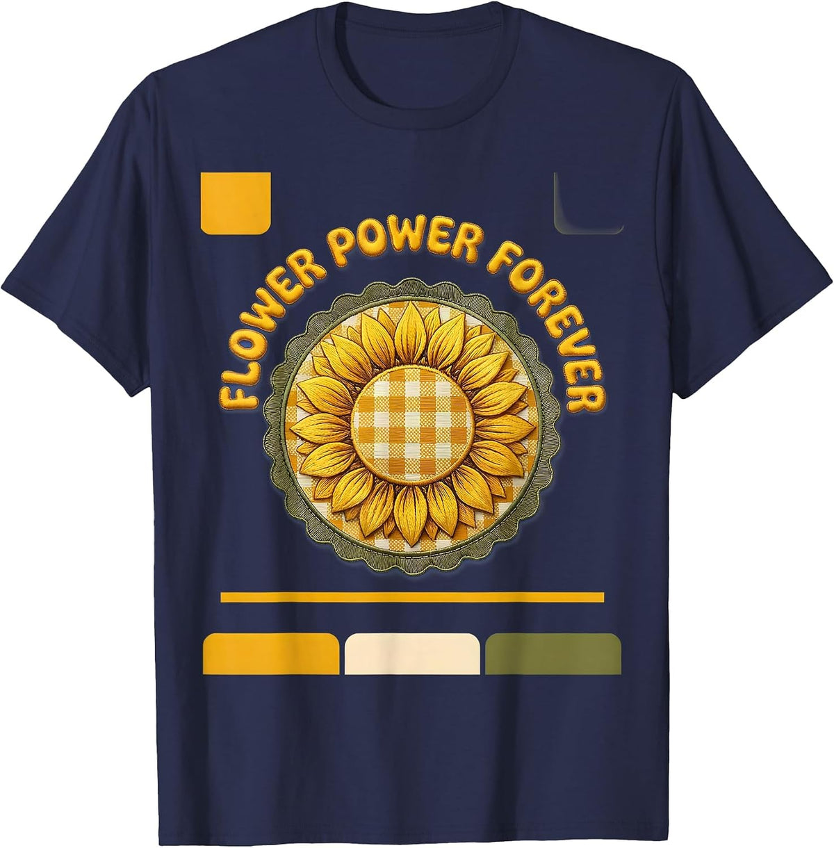 Men's Flower Power Forever Hippie Groovy Design T-Shirt - Navy Blue