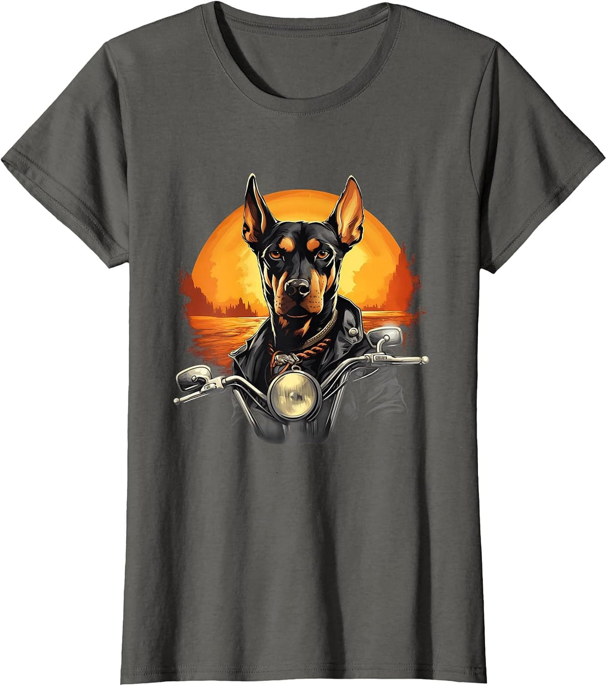 Biker Doberman Pinscher Dog Riding Motorcycle T-Shirt - Asphalt Grey