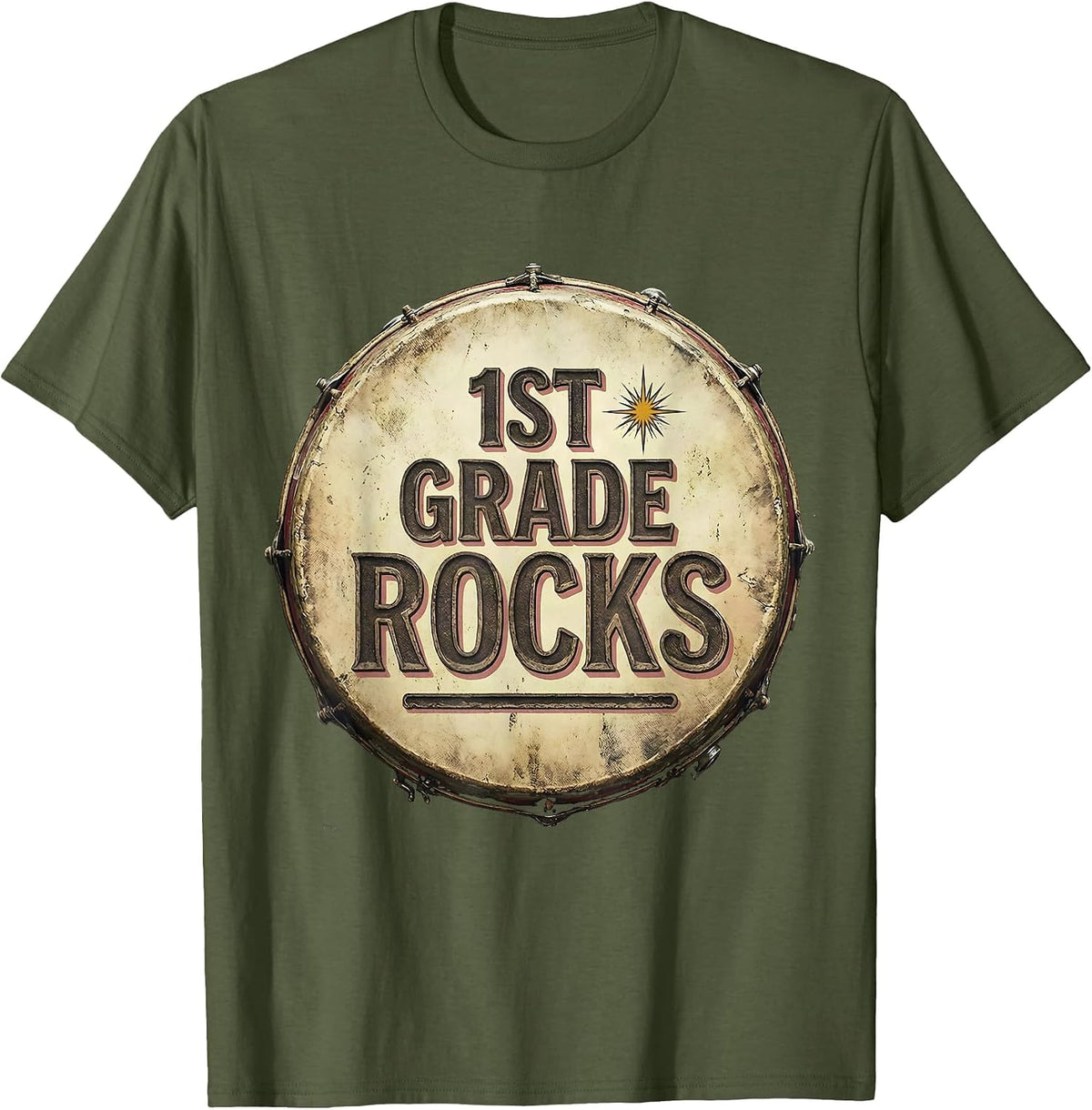 Men's 1st Grade Rocks Vintage Retro Teacher Student Back to School T-Shirt - Olive Green