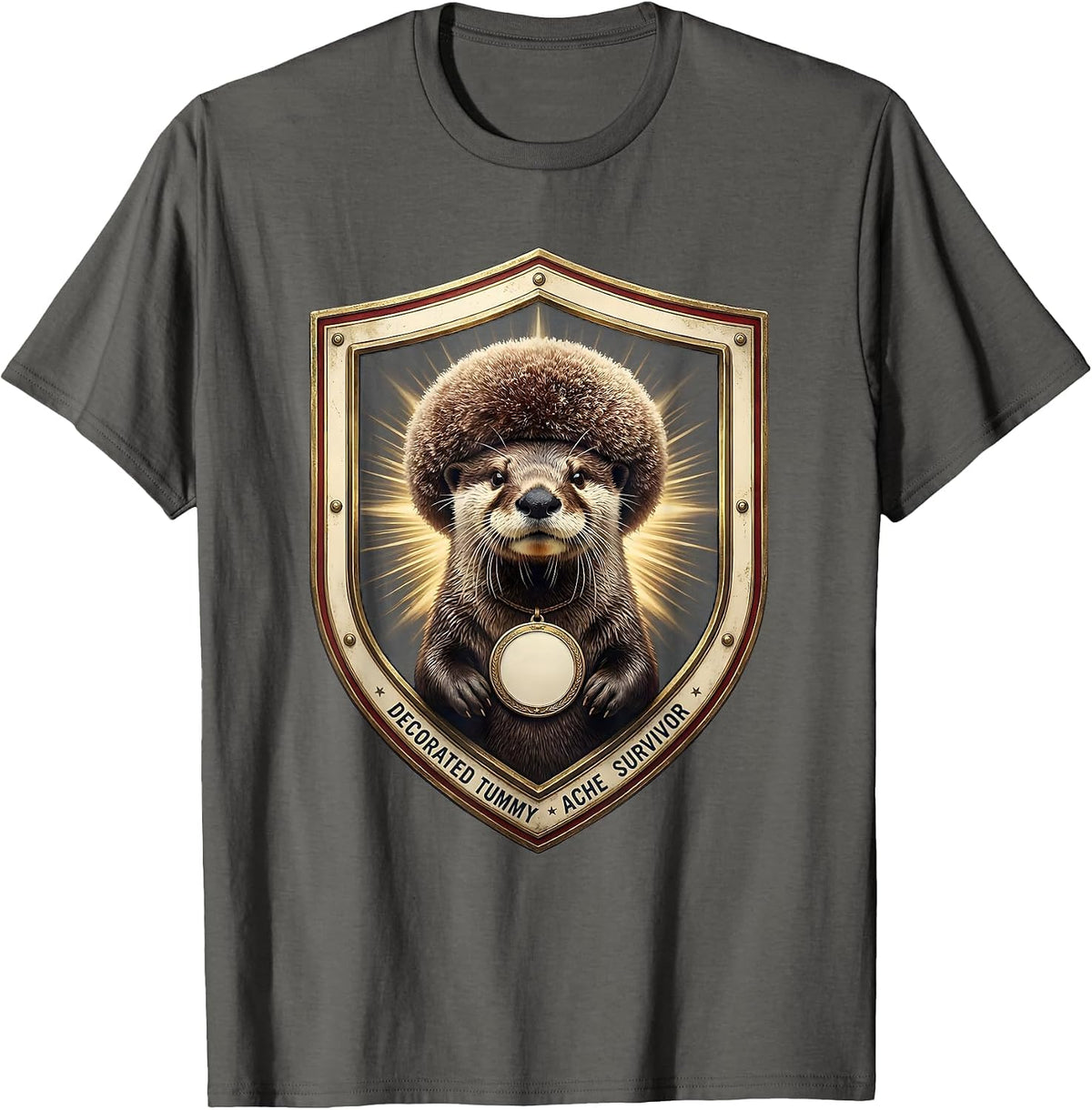 Men's Decorated Tummy Ache Survivor Funny Animal Meme Humor T-Shirt - Asphalt Grey