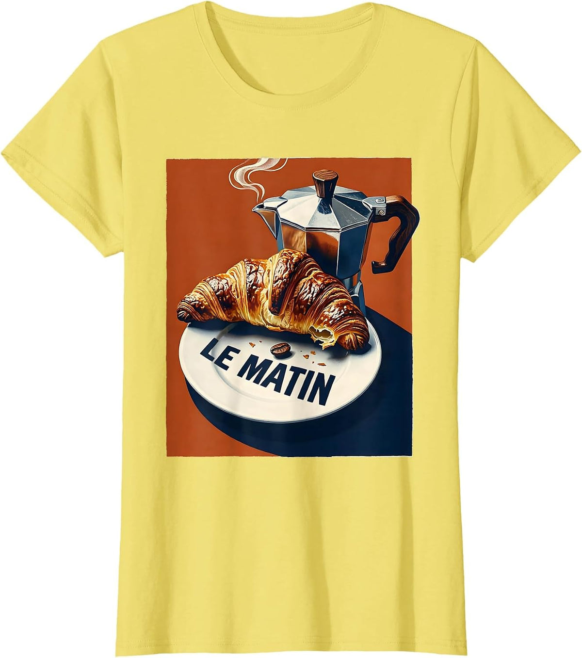 Women's Le Matin Coffee Croissant French Café Breakfast Retro T-Shirt - Lemon Yellow