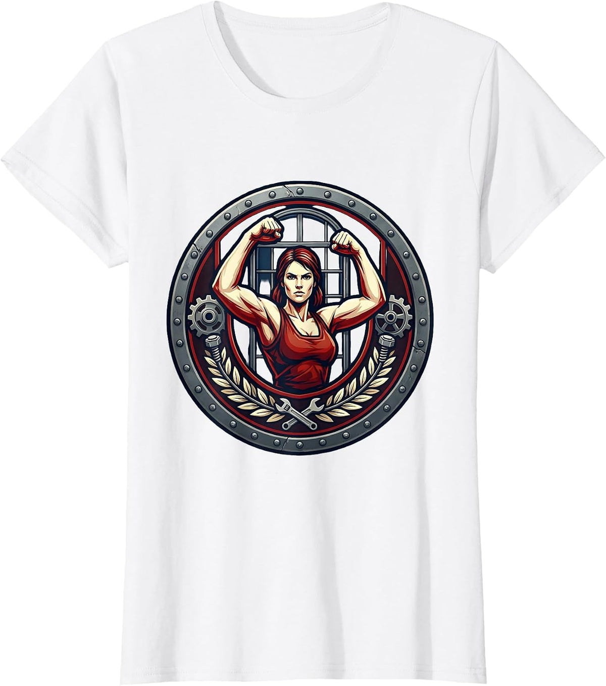 Rosie the Riveter Factory Window Fighter Pose T-Shirt - White