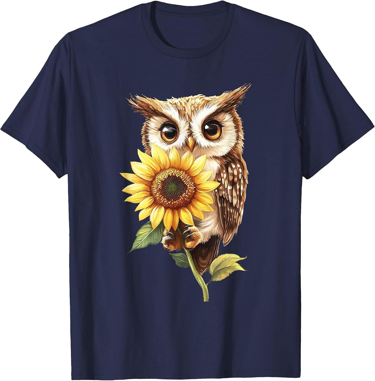 Owl Sunflower T-Shirt - Navy Blue