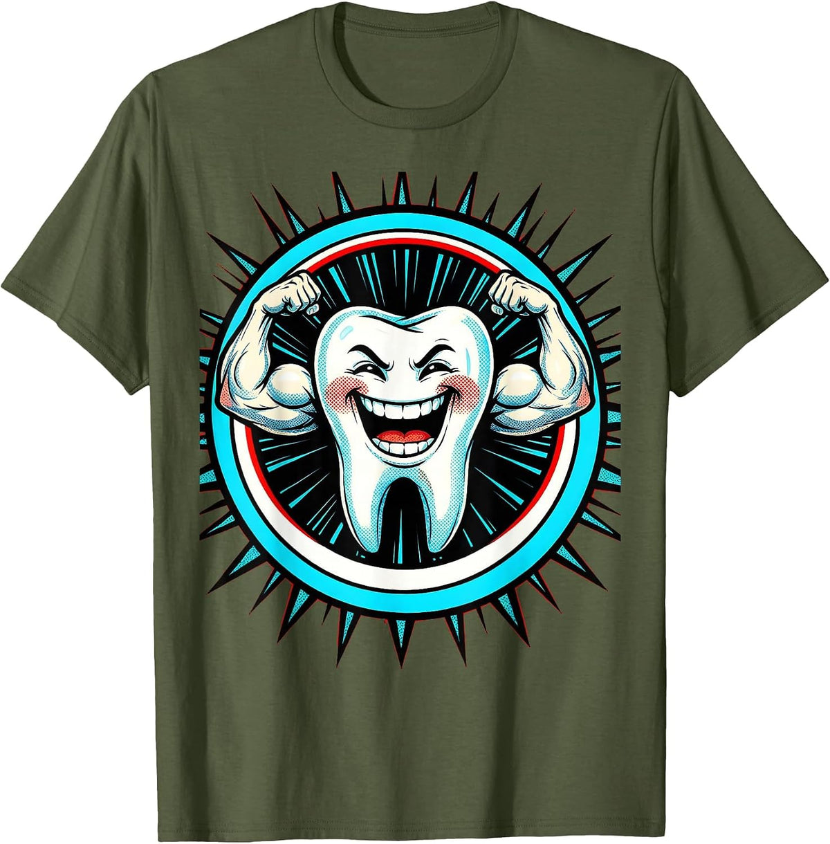 Dental Assistant Strong Tooth Flexing Muscles Graphic T-Shirt - Olive Green