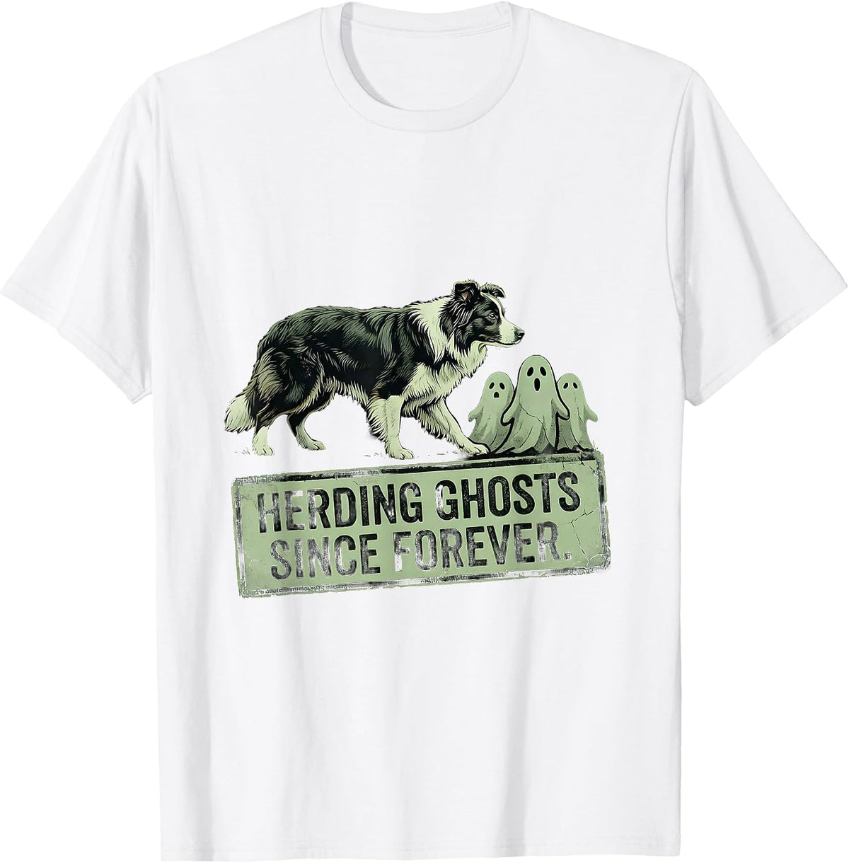 Men's Halloween Border Collie Herding Ghosts Design T-Shirt - White
