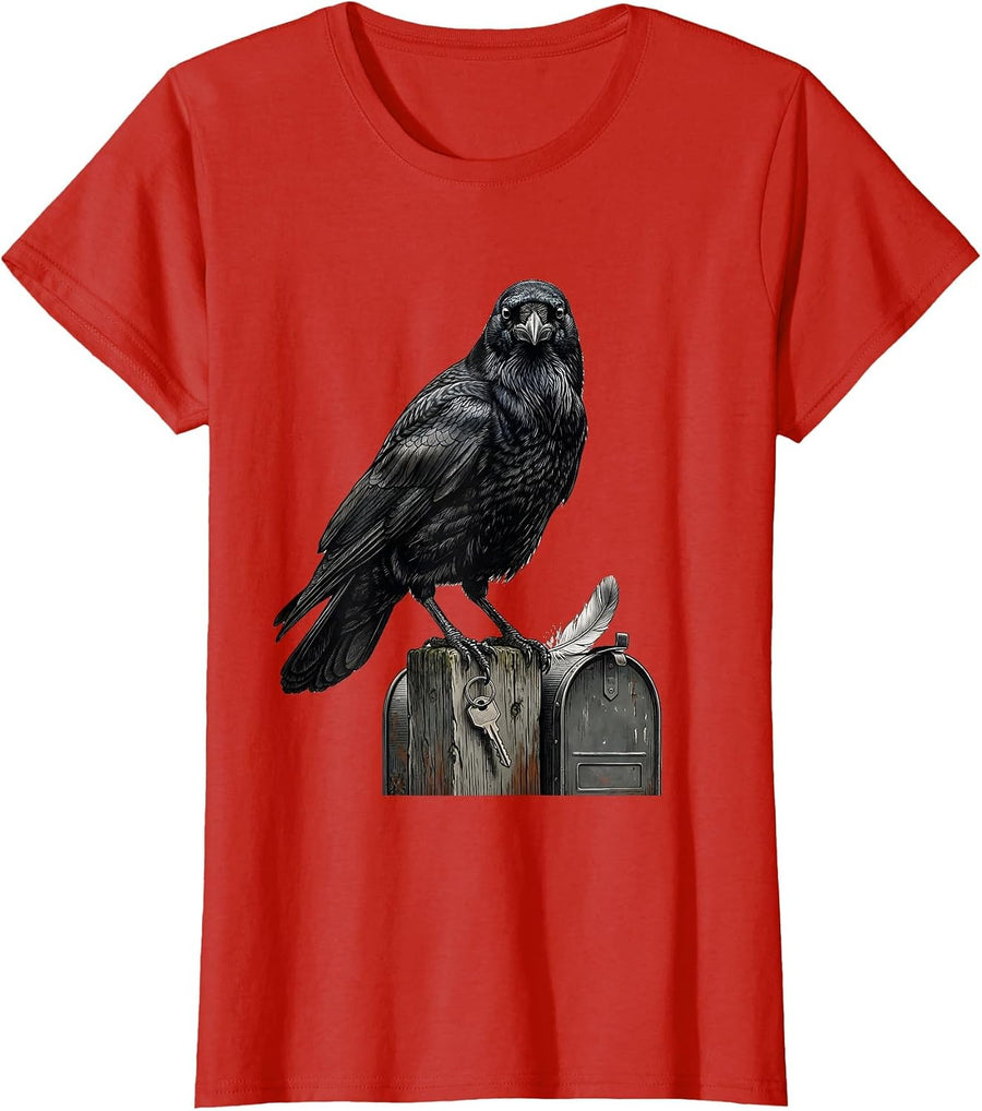 Women's Black Crow Gothic Dark Humor Bird Lover Gift T-Shirt - Red
