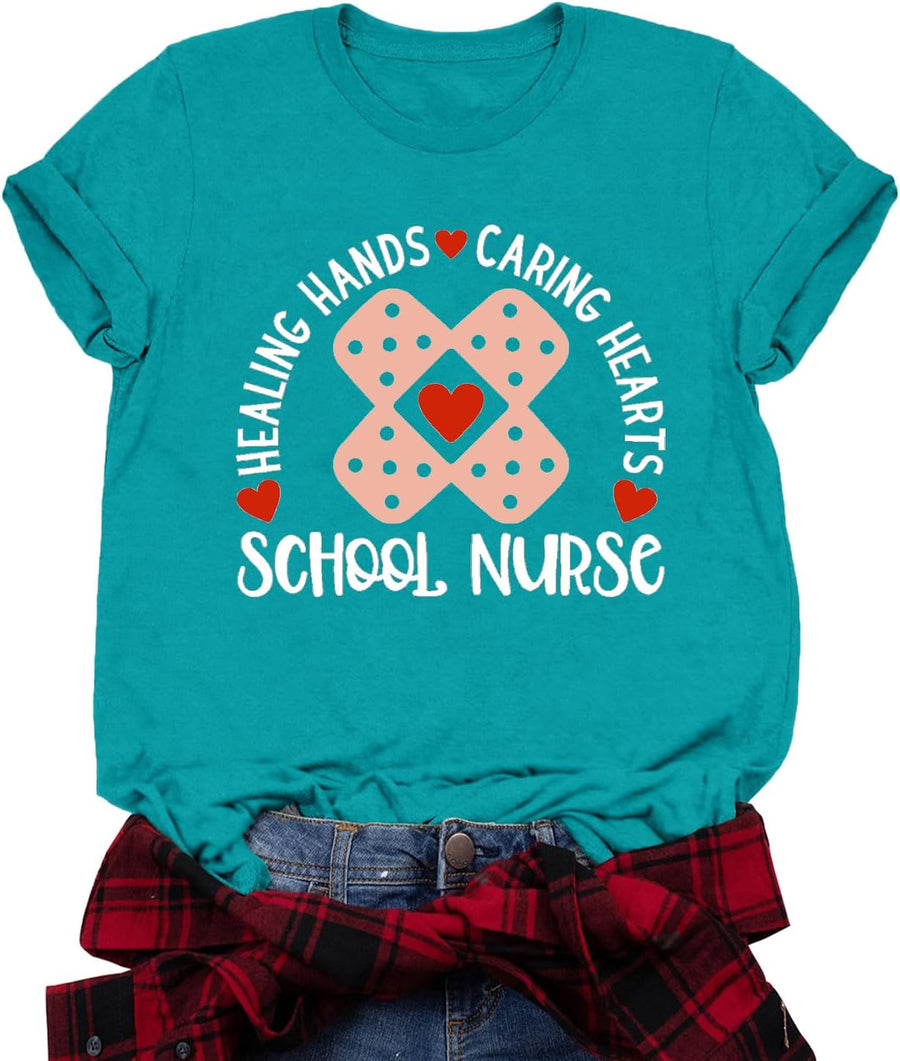 Nurse Shirt for Women School Nurse T-Shirts Nurses Life Tee Tops - Cyan