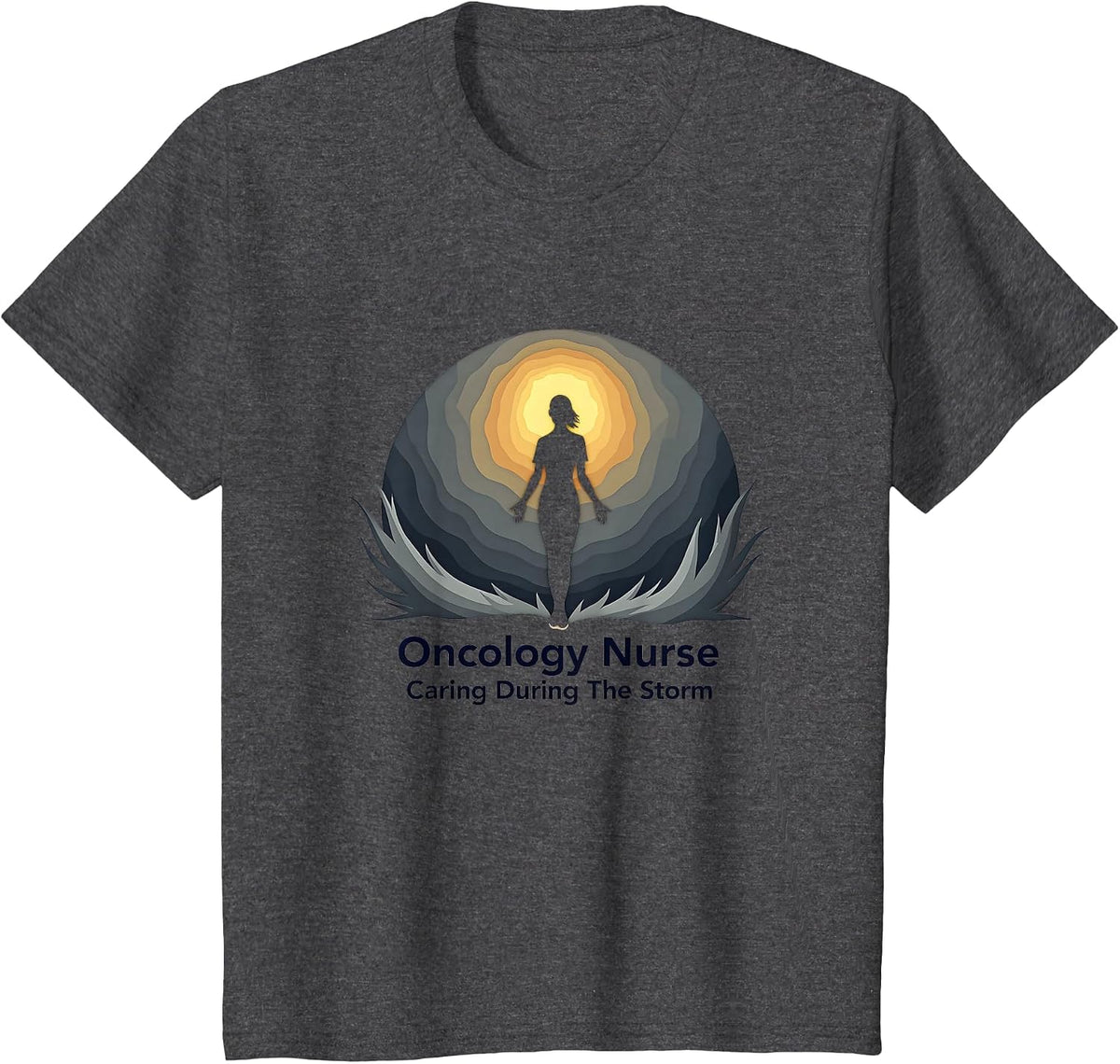 Oncology Nurse: Caring During The Storm, Guiding Light T-Shirt - Dark Heather Grey