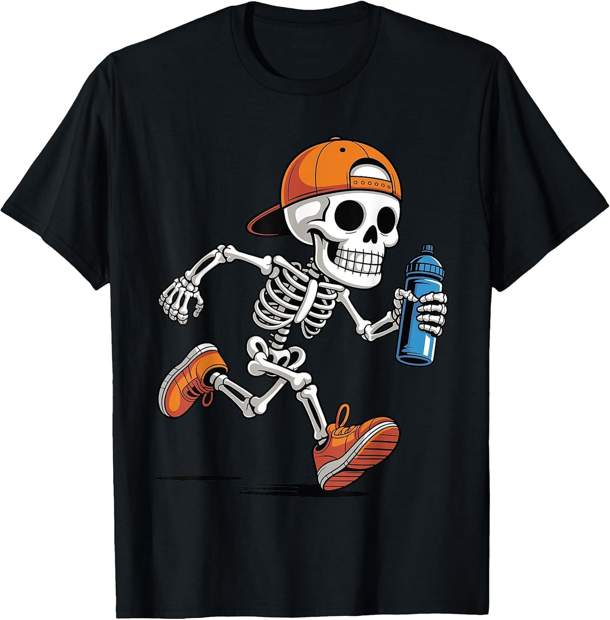 Funny Skeleton Marathon Halloween Running Candy Collector T-Shirt - Black