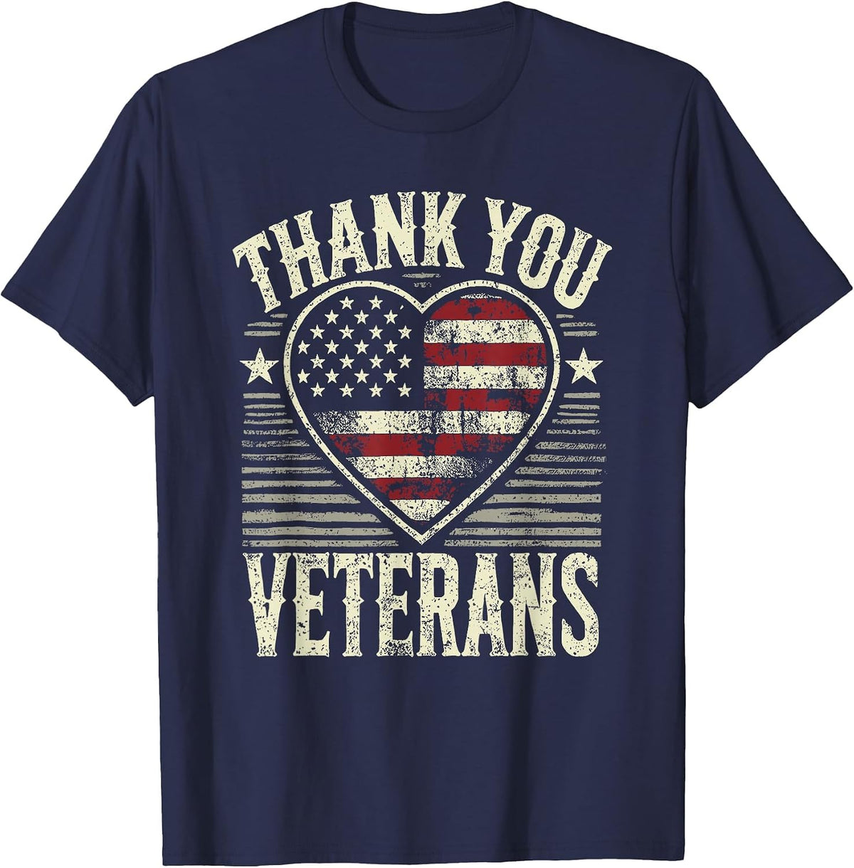 Thank You Veterans Patriotic American Flag Veterans Day 2024 T-Shirt - Navy Blue