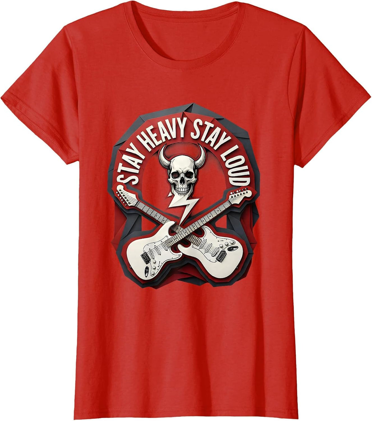 Stay Heavy Stay Loud Metal Music Design T-Shirt - Red