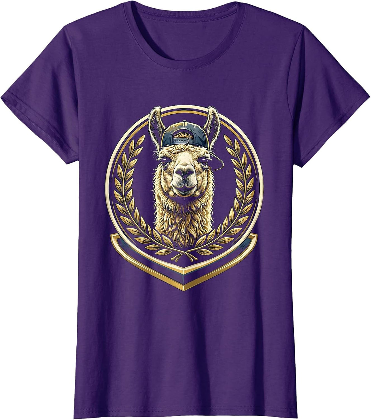 Women's Funny Llama Wearing Backwards Baseball Cap T-Shirt - Purple