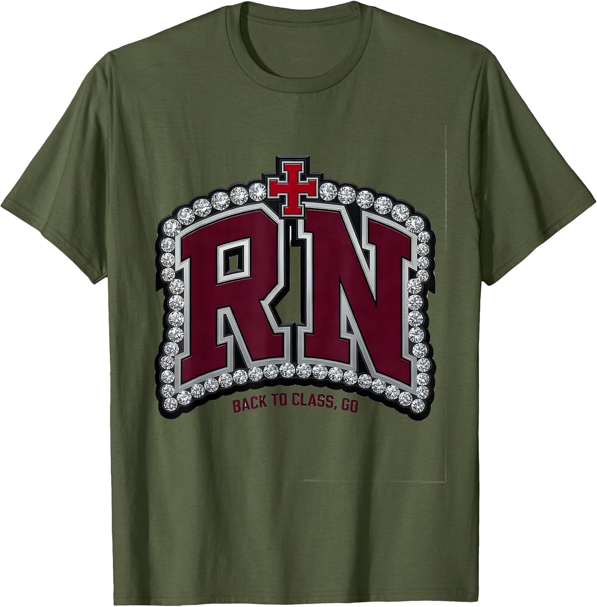 Back to Class Go School Nurse Design T-Shirt - Olive Green