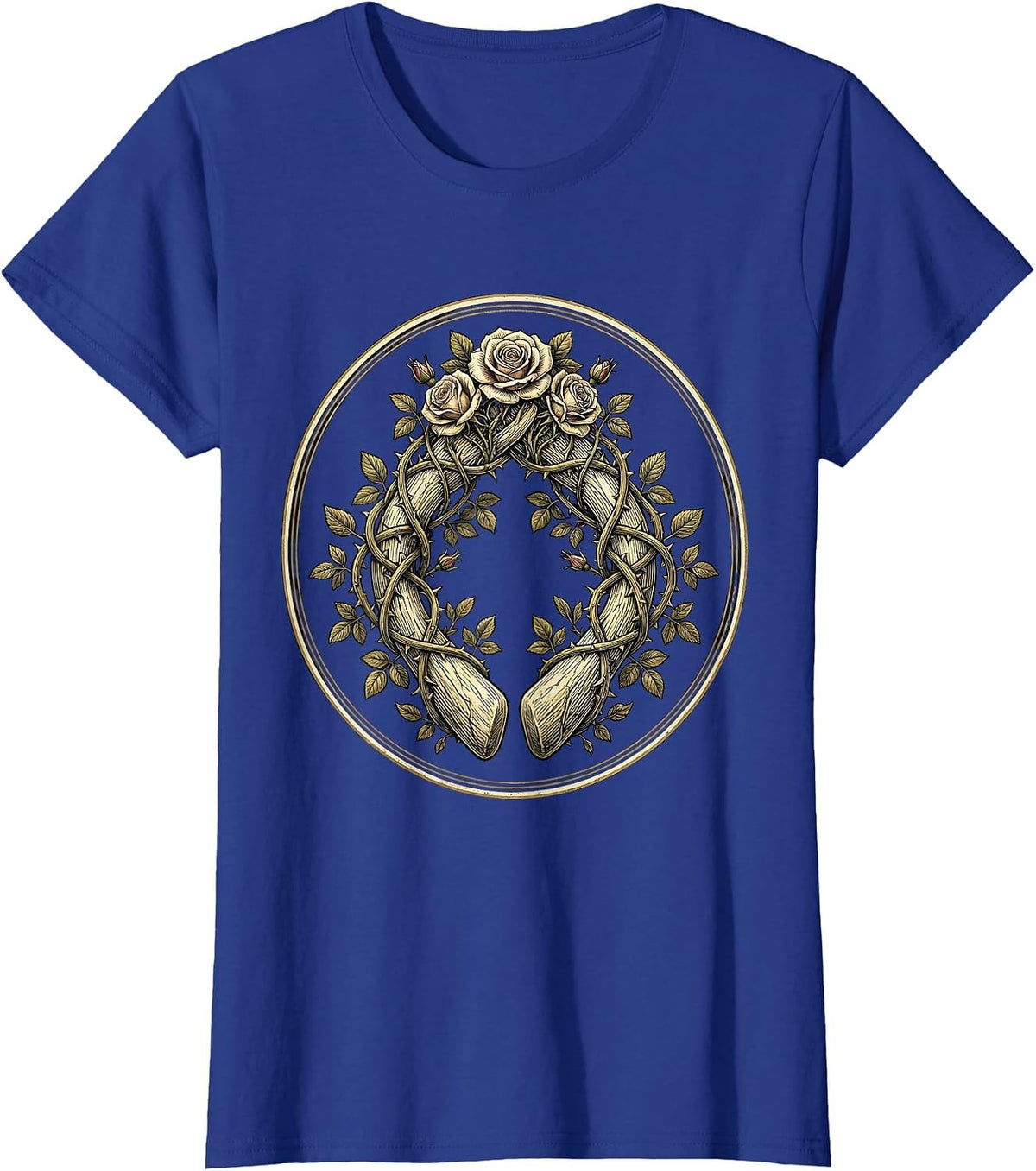 Women's Wishbone Wrapped in Climbing Rose Vines T-Shirt - Royal Blue