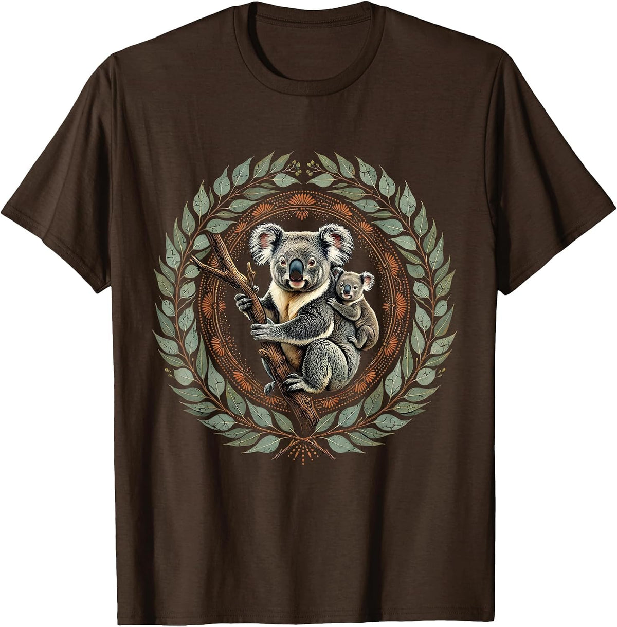 Mama Koala and Joey Eucalyptus Nature Design T-Shirt - Brown