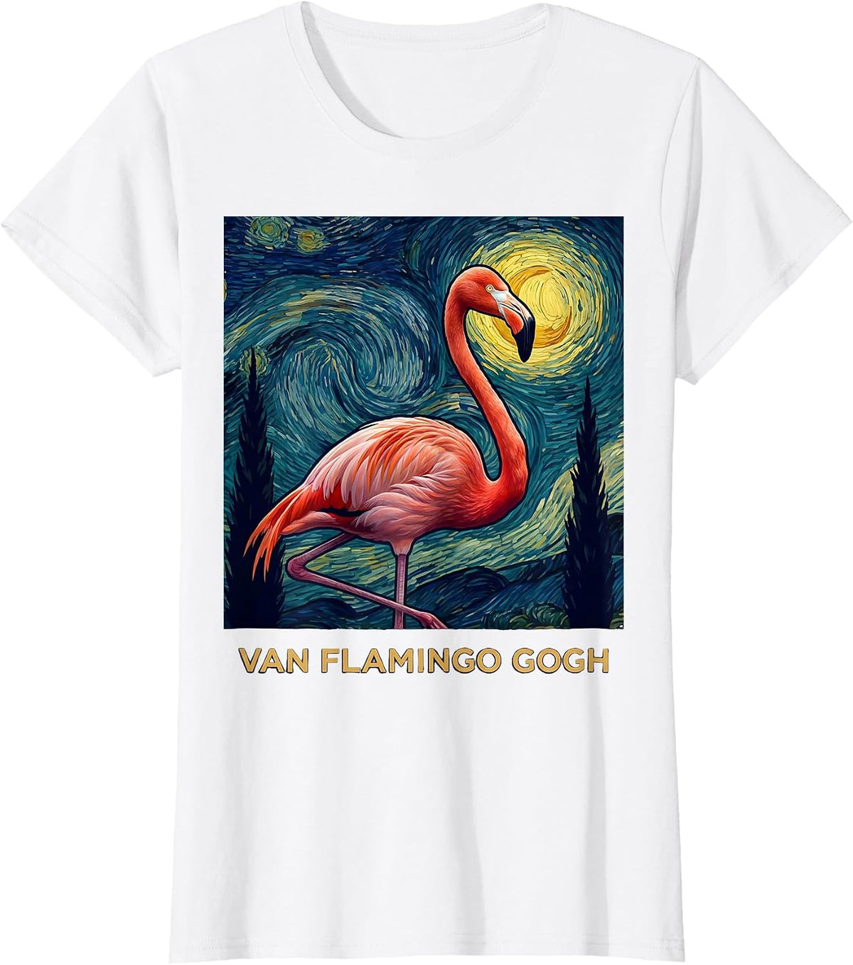 Van Flamingo Gogh Whimsical Art Meme Animal Lover Gift T-Shirt - White