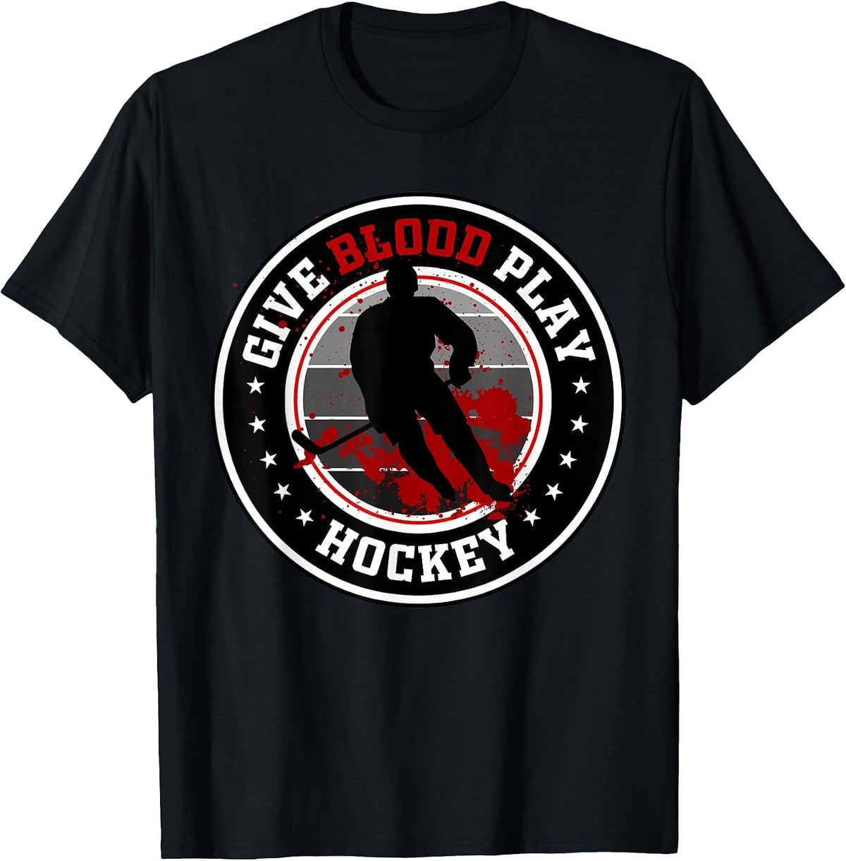 Hockey boy Stuff or Give Blood Play Hockey White T-Shirt - Black