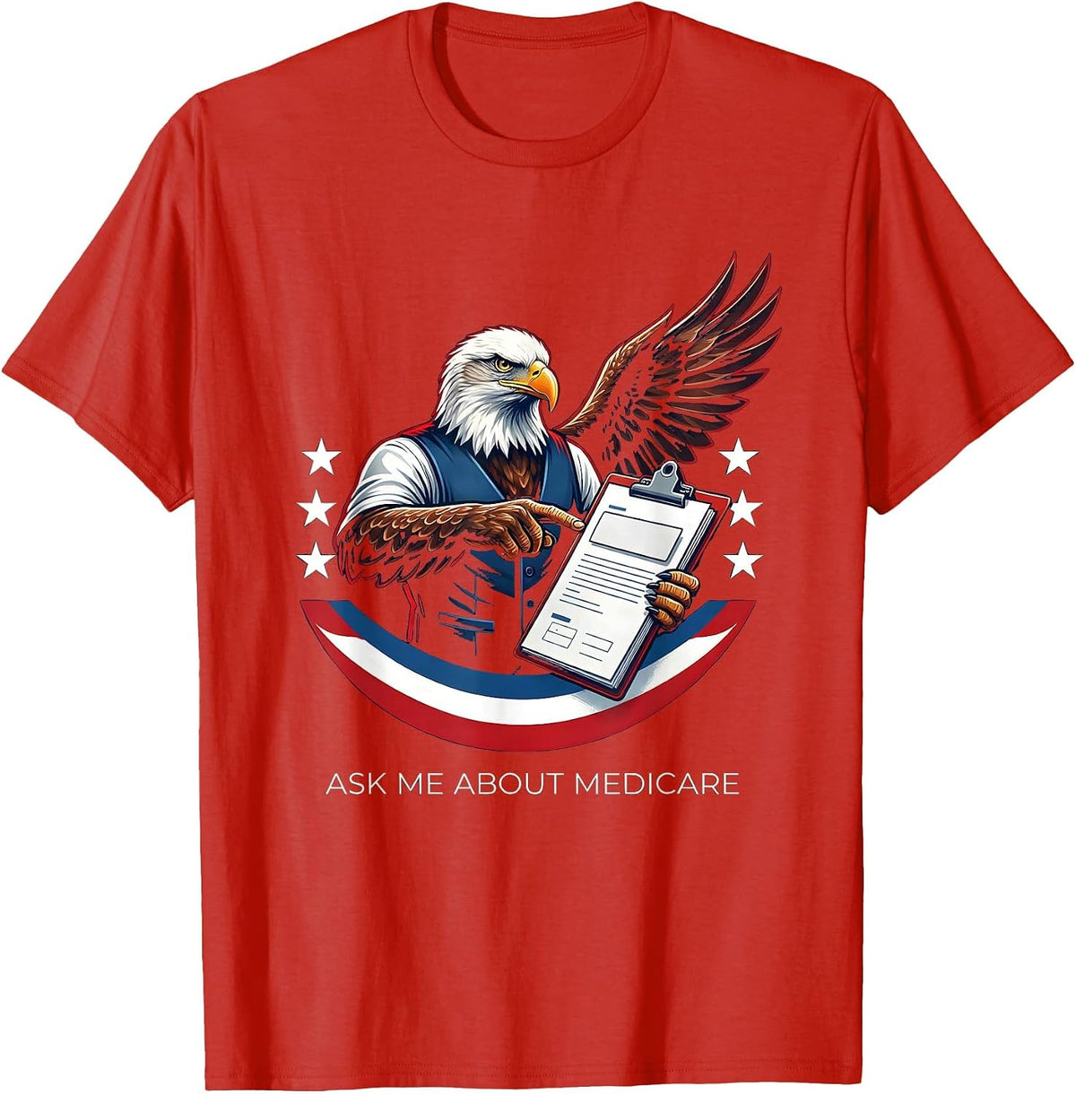 Men's Ask Me About Medicare Patriotic Insurance Agent Humor T-Shirt - Red