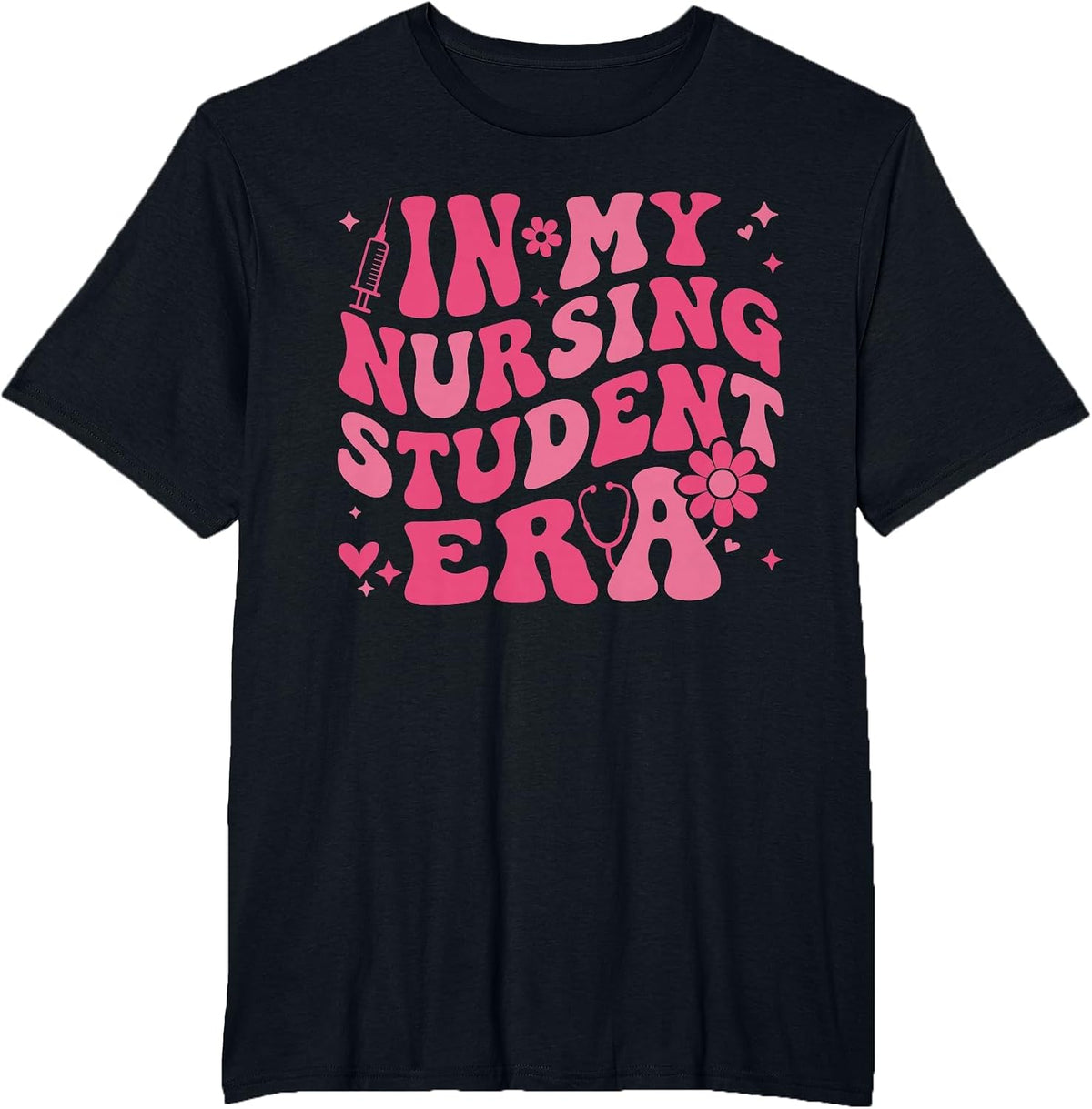 in My Nursing Student Era Groovy Nursing School Student RN T-Shirt - Black