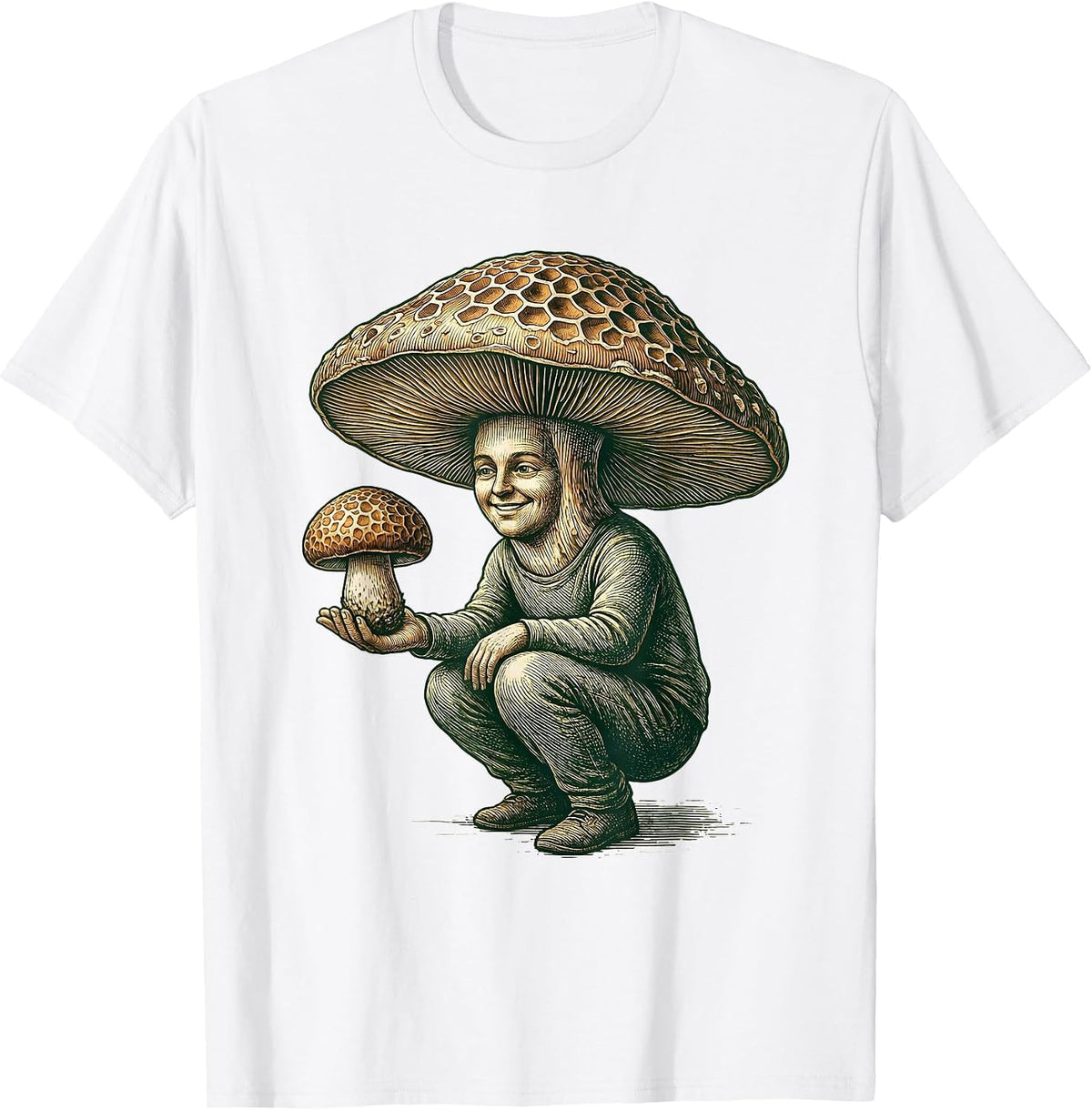 Men's Morel Hat Forager Crosshatch Mushroom Hunting Humor T-Shirt - White