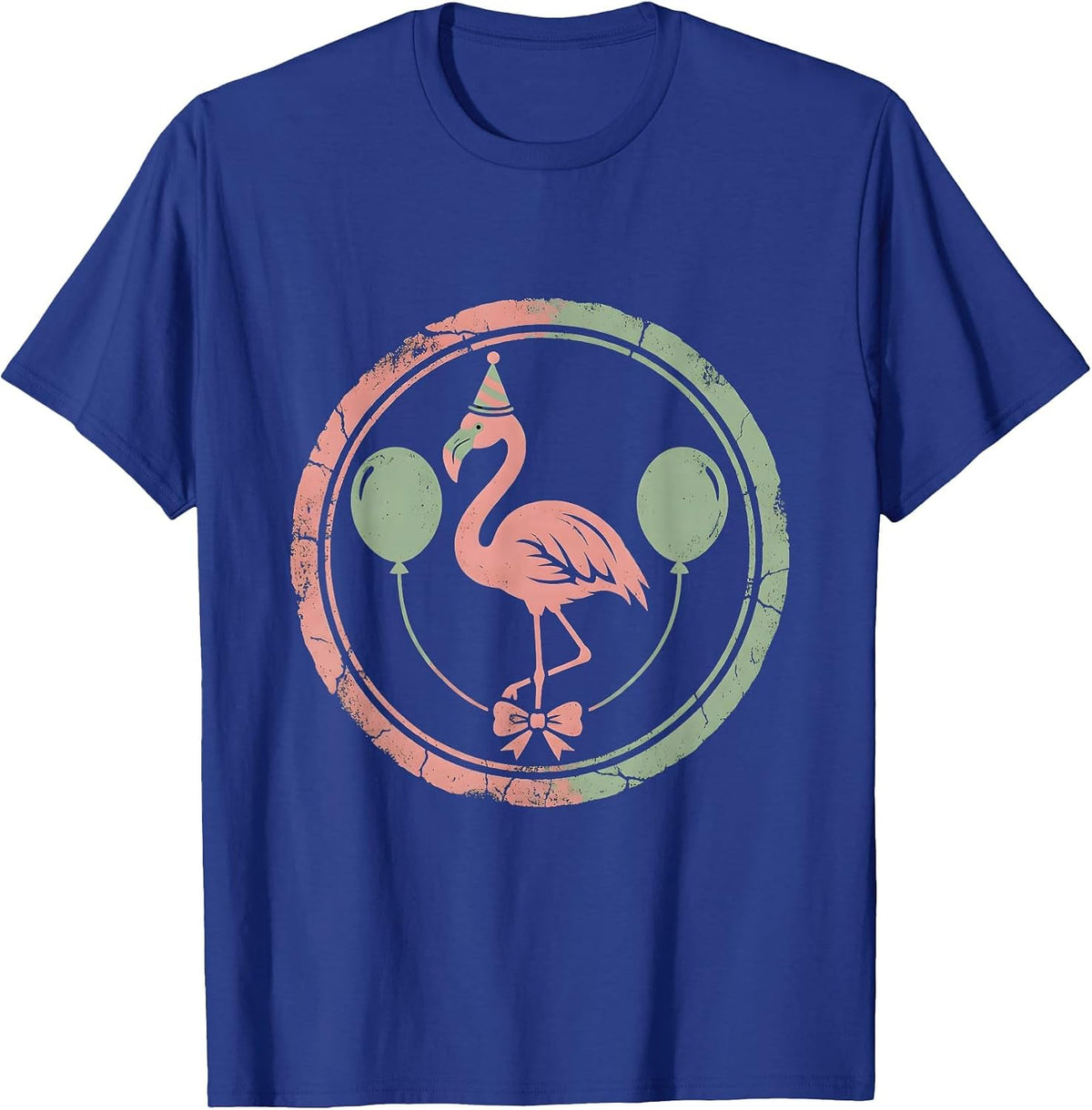 Men's Flamingo Birthday Party Hat Balloons Celebration T-Shirt - Royal Blue
