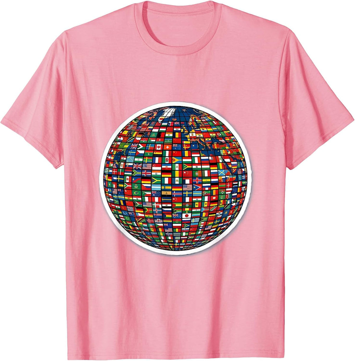 Men's Global Flags Unity Sticker-Style Geography Lover T-Shirt - Pink