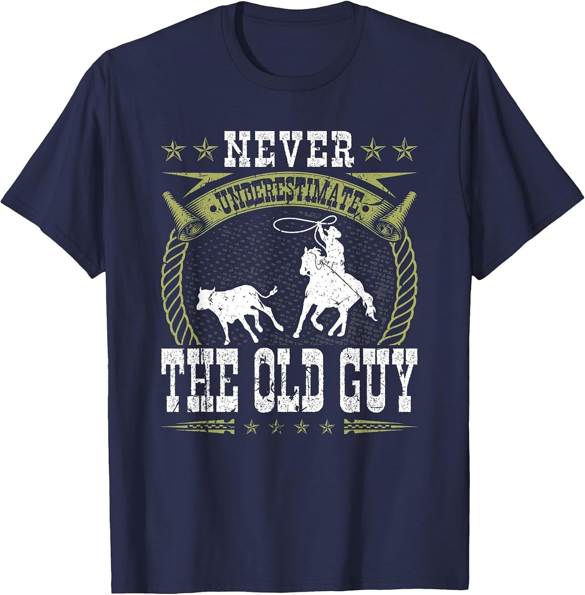 Breakaway Roping Old Guy Cowboy Rodeo Men Calf Roping T-Shirt - Navy Blue