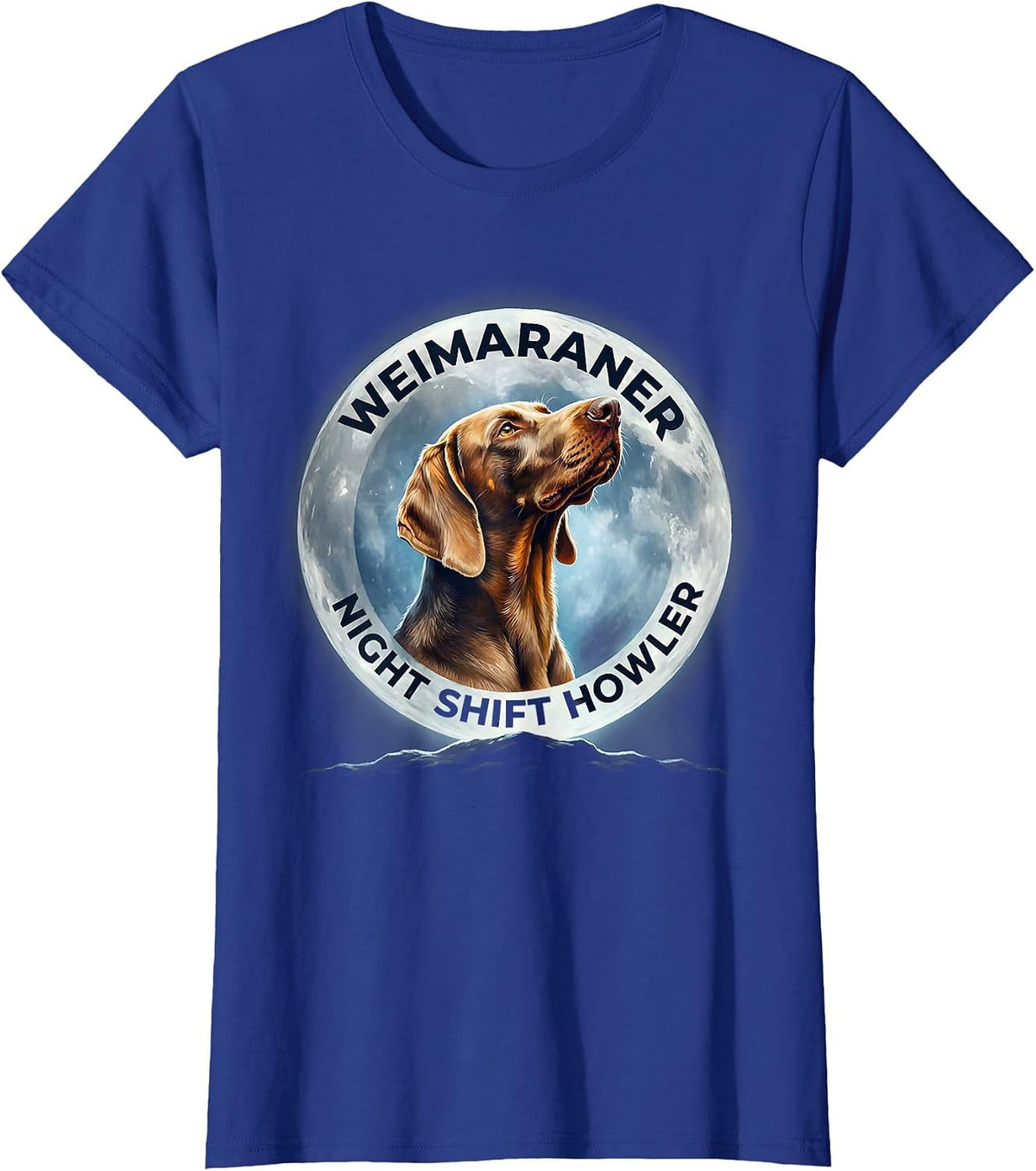 Women's Weimaraner Night Shift Howler Retro Dog Breed Portrait T-Shirt - Royal Blue