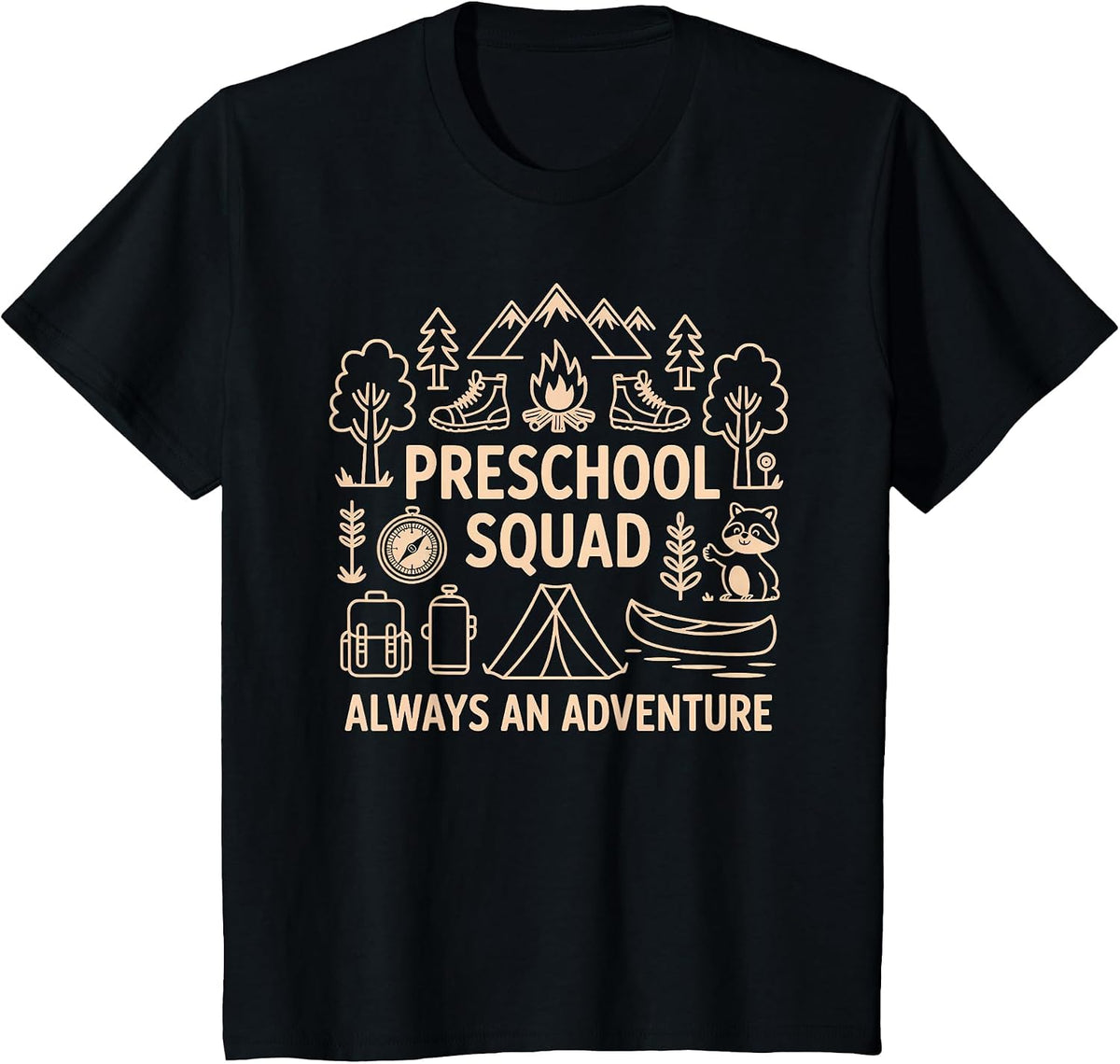 Pre-K Squad Adventure Camping Preschool Teacher Boy Girl Kid T-Shirt - Black